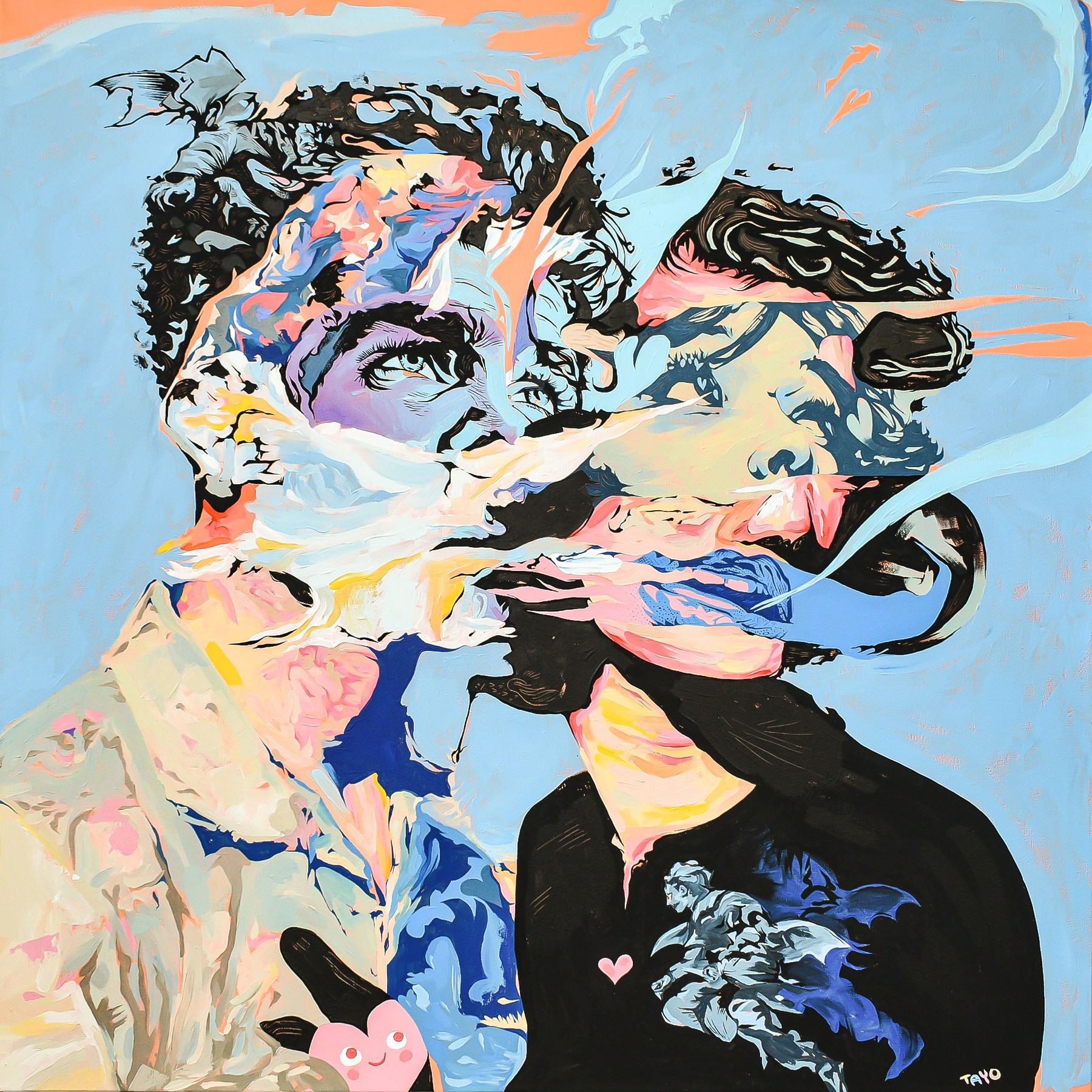 a painting of two lovers facing the unknown and hidden forces by alexandria, virginia based painter tayo & hoppes